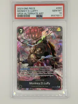 2023 ONE PIECE OP04 090 MONKEY D LUFFY KINGDOMS OF INTRIGUE ALT ART PSA 10 - Image 1