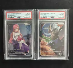 Gundam Card Game Lacus Clyne EX-RP002 PSA 10 + EX Base Freedom EX-BP002 PSA 10 - Image 1