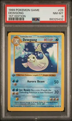 1999 POKEMON BASE SET 1ST EDITION #25 DEWGONG PSA 8 - Image 1
