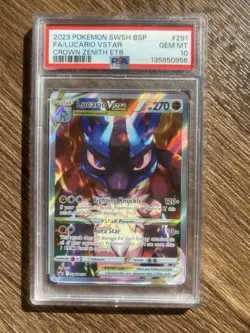 2023 Pokemon SWSH BSP FA/Lucario VSTAR Crown Zenith ETB #291 PSA 10 Gem MT - Image 1