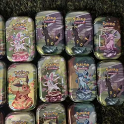 Pokemon Prismatic Evolutions Mini Tins Opened No Packs 17 Empty - Image 3
