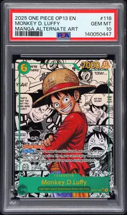 2025 ONE PIECE CARRYING ON HIS WILL MANGA ALT ART #118 MONKEY D. LUFFY PSA 10 - Image 1
