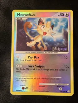 Meowth Platinum Stamped Reverse Holo 106/146 Legends Awakened Pokemon TCG 2008 - Image 1