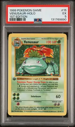 1999 POKEMON BASE SET 1ST EDITION #15 VENUSAUR-HOLO PSA 5 - Image 1