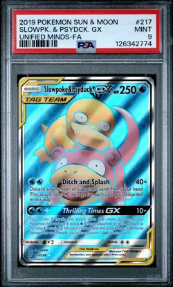 2019 POKEMON SUN & MOON UNIFIED MINDS #217 FULL ART/SLOWPOKE & PSYDUCK GX PSA 9 - Image 1