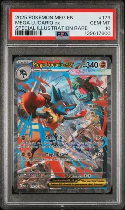 Pokemon TCG Mega Lucario EX Card 179/132 Mega Evolutions English Edition PSA 10 - Image 1