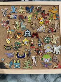 Lot of 47 DIFFERENT OFFICIAL POKEMON enamel pins 2014-2019 w CORKBOARD AND BACKS - Image 1