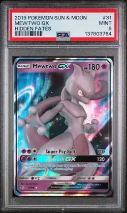 Mewtwo GX #31 Pokemon TCG 2019 Hidden Fates Holo Rare MINT PSA 9 - Image 1
