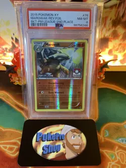 2015 Pokemon XY Breakthrough Marowak 78/162 Pokemon League 2nd Place - PSA 8 - Image 1