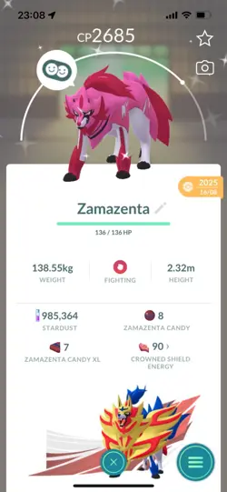 Pokemon Go (Stage 46 ) Shiny Legendary Zamazenta ( 25 Legendarys ) - Image 2