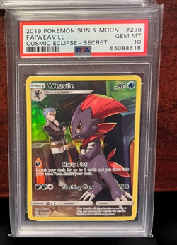 2019 Pokemon Sun Moon Cosmic Eclipse Weavile #238 Secret Rare PSA 10 Gem Mint - Image 1