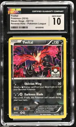 CGC 10 GEM MINT Yveltal 65/114 Reverse Holo Pokemon League Stamp XY Pokemon Card - Image 1