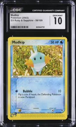 CGC 10 Mudkip 59/109 EX Ruby & Sapphire 2003 Pokemon Card - Image 1