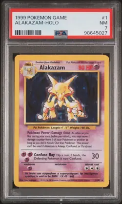 PSA 7 Alakazam Holo 1/102 Base Set Unlimited 1999 Pokemon Card - Image 1
