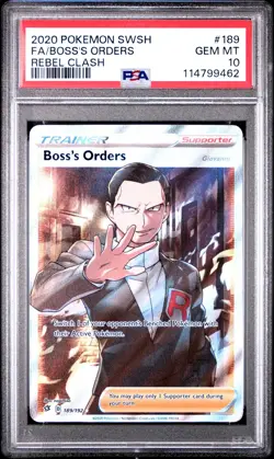 PSA 10 Boss's Orders 189/192 Rebel Clash 2020 Pokemon Card - Image 1