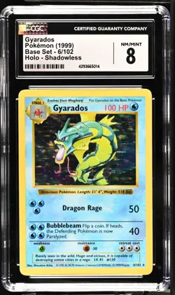 CGC 8 Gyarados Holo 6102 Shadowless Base Set 1999 Pokemon Card - Image 1