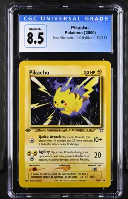 CGC 8.5 Pikachu 70/111 1st Edition Neo Genesis Pokemon Card - Image 1