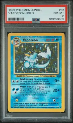 PSA 8 Vaporeon Holo 12/64 Jungle 1999 Pokemon Card - Image 1