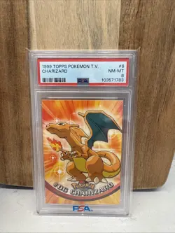 1999 Topps Charizard Pokemon TV #6 Card PSA 8 Near Mint - Image 1