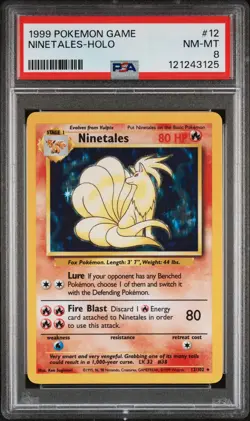1999 POKEMON BASE SET UNLIMITED #12 NINETALES-HOLO PSA 8 - Image 1