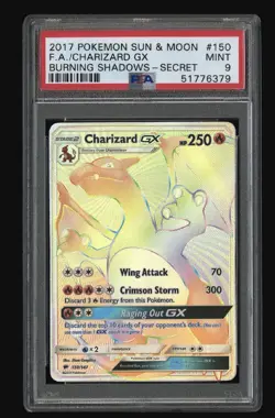 2017 POKEMON SUN & MOON BURNING SHADOWS SECRET #150 FULL ART/CHARIZARD GX PSA 9 - Image 1