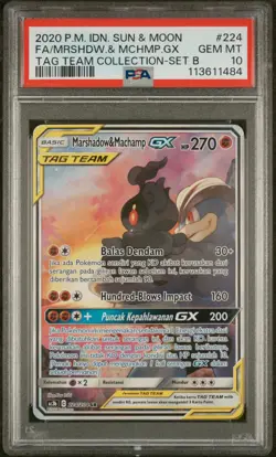 2020 Pokemon Mrshdw. & Mchmp. GX Indonesian TAG Team Collection #224 PSA 10 - Image 1