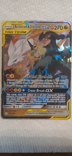 Pokemon Reshiram & Zekrom GX Sun & Moon Cosmic Eclipse Ultra Rare #157 N.M. - Image 1