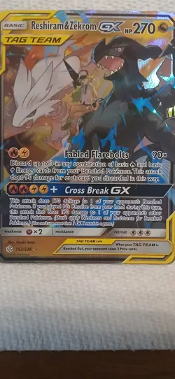 Pokemon Reshiram & Zekrom GX Sun & Moon Cosmic Eclipse Ultra Rare #157 N.M. - Image 2