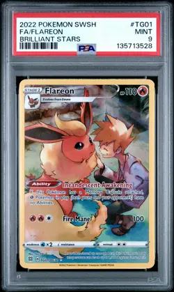 2022 POKEMON SWORD & SHIELD BRILLIANT STARS #TG01 FULL ART/FLAREON PSA 9 - Image 1