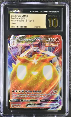CGC 10 Pristine Cinderace VMAX 045/264 Fusion Strike 2021 Pokemon Card - Image 1