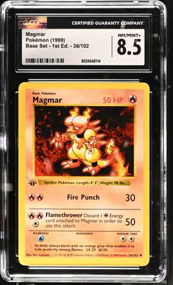 CGC 8.5 Magmar 36/102 1st Edition Base Set 1999 Pokemon Card - Image 1