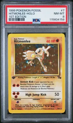 PSA 8 Hitmonlee Holo 7/62 1st Edition Fossil 1999 Pokemon Card - Image 1