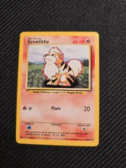 Vintage Pokemon Growlithe 28/102 Base Set 1999-2000 4th Printing - Image 1