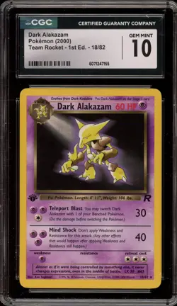 Pokemon Dark Alakazam Team Rocket 1st Edition NON Holo Rare #18 CGC 10 Gem Mint - Image 1