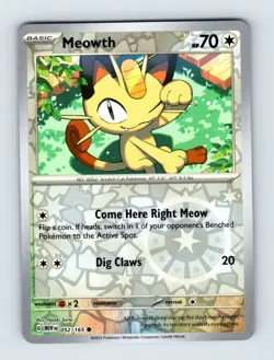 Meowth - Scarlet & Violet 151 052/165 - Reverse Holo - Common - NM - Pokemon TCG - Image 1
