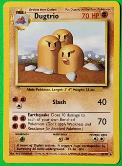 Pokemon Dugtrio 19/102 Base Set Unlimited Regular Rare 1999 WOTC Wizards NM - Image 1