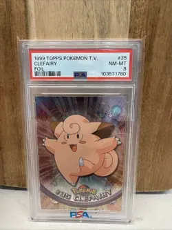 1999 Topps Pokemon TV Series 1 Black Label Foil Clefairy #35 - PSA 8 - Pop 24! - Image 1