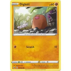 Pokemon TCG Diglett 092/202 Common Normal Sword & Shield Base Set NM Card - Image 1
