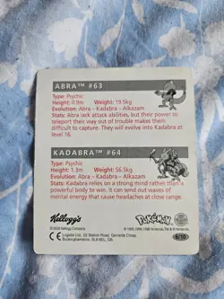 ABRA/KADABRA 3D POKEMON KELLOGGS CARD 2000 - Image 2