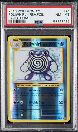 2016 POKEMON XY EVOLUTIONS #24 POLIWHIRL-REVERSE FOIL PSA 8 - Image 1