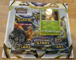 Factory-Sealed Pokemon TCG Brilliant Stars Sword & Shied Leafeon Promo 3-Pack - Image 1