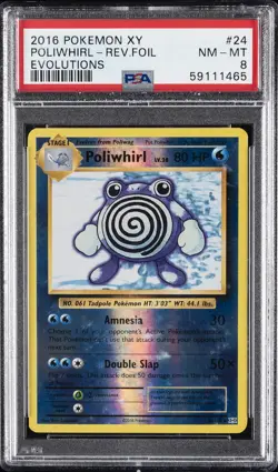 2016 POKEMON XY EVOLUTIONS #24 POLIWHIRL-REVERSE FOIL PSA 8 - Image 1