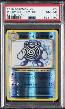 2016 POKEMON XY EVOLUTIONS #24 POLIWHIRL-REVERSE FOIL PSA 8 - Image 1