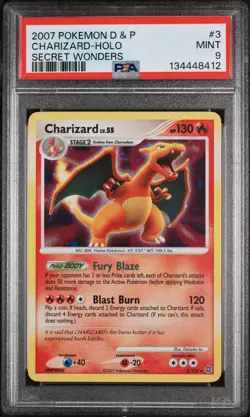 2007 POKEMON DIAMOND & PEARL SECRET WONDERS #3 CHARIZARD-HOLO PSA 9 - Image 1