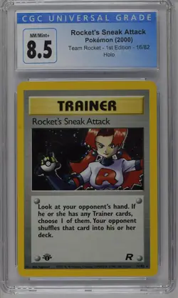 Rocket's Sneak Attack Pokemon 2000 Team Rocket 1st Edition 16/82 Holo CGC 8.5 - Image 1