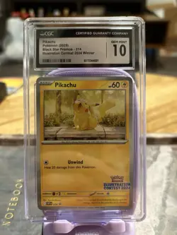 CGC 10 GEM MINT Pikachu Pokemon Card #214 Black Star Promo Illustration Contest - Image 1