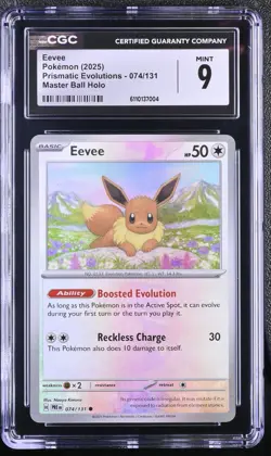 (PSA) CGC 9 Eevee Master Ball Reverse Holo Pokemon Card 074 Prismatic Evolutions - Image 1