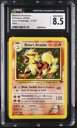 CGC 8.5 Blaine's Arcanine 2000 Gym Challenge 1/132 Holo Pokemon Card - Image 1