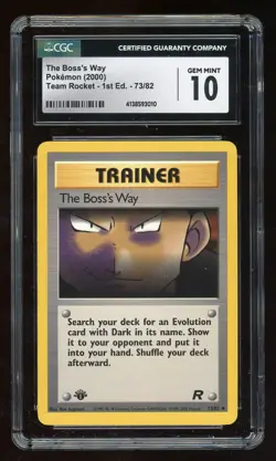2000 Pokemon The Boss's Way 1st Edition #73/82 Team Rocket Trainer CGC 10 - Image 1