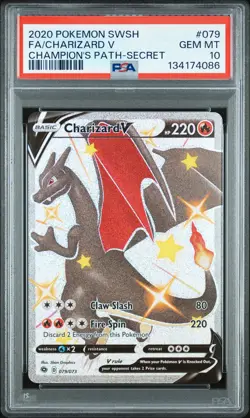 2020 POKEMON SWORD & SHIELD CHAMP'S PATH SECRET #079 FULL ART/CHARIZARD V PSA 10 - Image 1